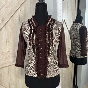 Elegant Brown and Cream Women's Top